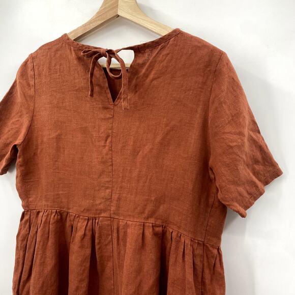 Linen Handmade Studio Orange Linen Babydoll Dress - Picture 3 of 5